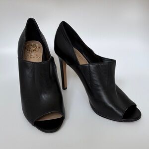 Vince Camuto Black Leather Peep-Toe Heels